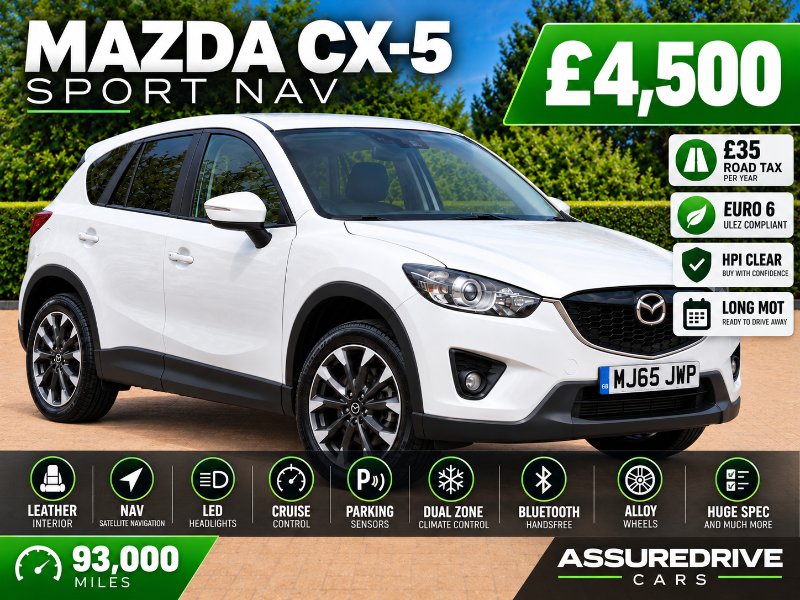 White Mazda CX-5 2.2 SKYACTIV-D Sport Nav SUV 5dr Diesel Manual Euro 6 s/s 150 ps